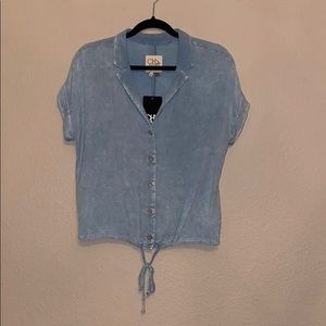 Chaser Button Down Tie Waist Blouse